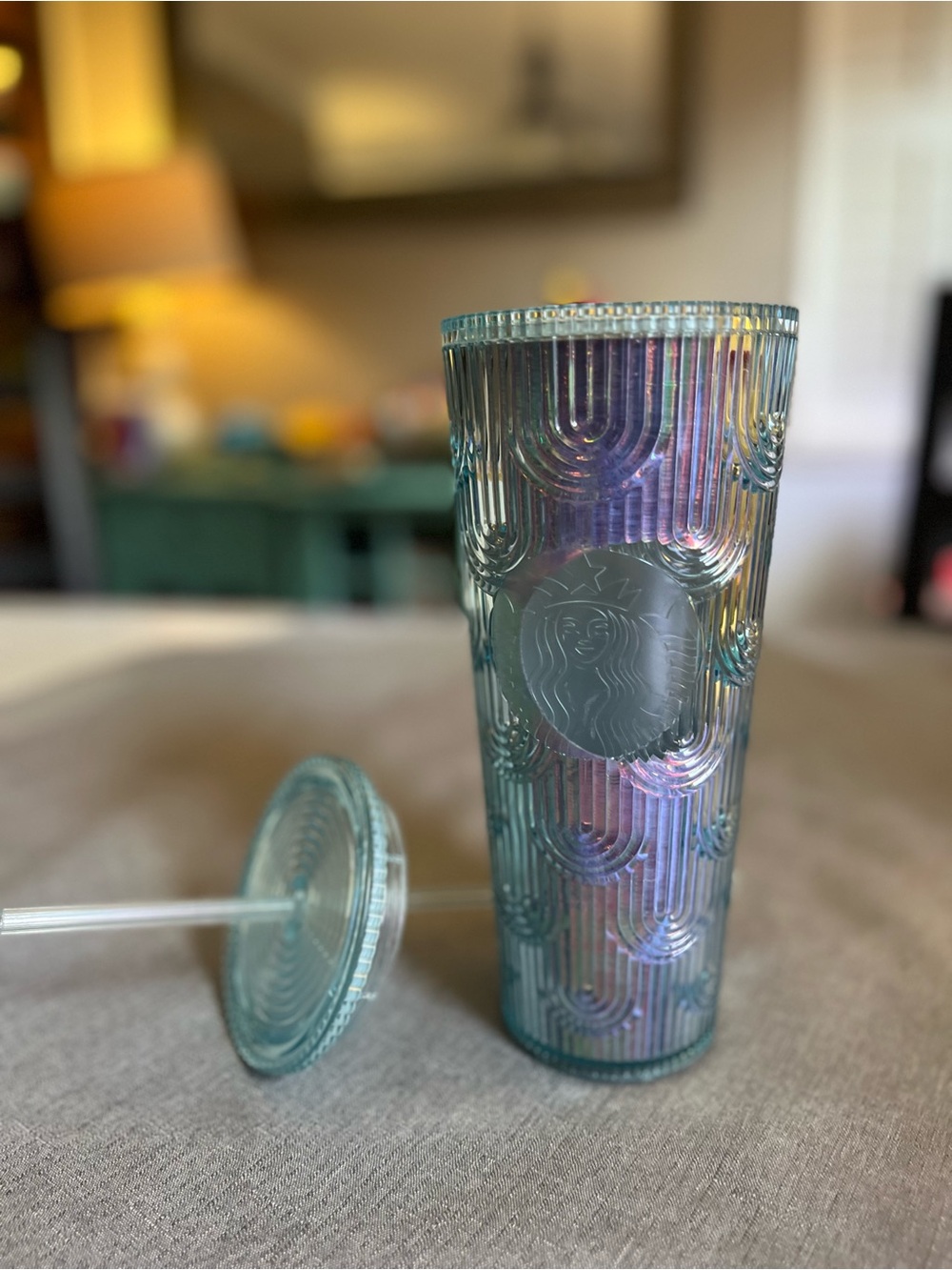 Starbucks Iridescent Teal Tall Cold Cup with Clear Straw * collectors